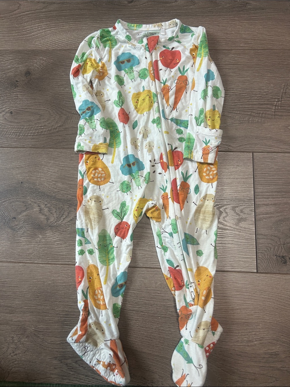 Angel Dear White Footed One-Piece with Colorful Veggie Print